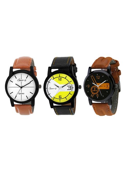 Gen-Z combo of 3 Minimalist Yellow and Brown watches - 14871542 - Standard Image - 1