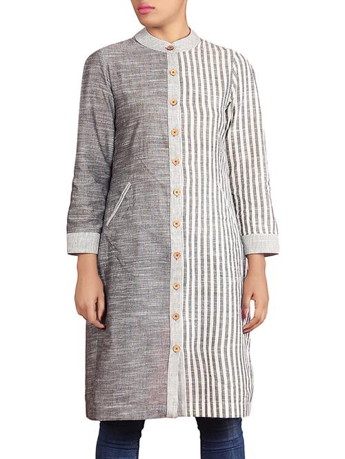 Knotty tales grey cotton straight kurta - 14871672 - Standard Image - 1