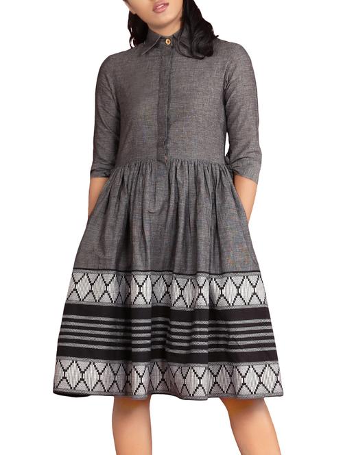 grey cotton fit & flare dress - 14871684 - Standard Image - 1