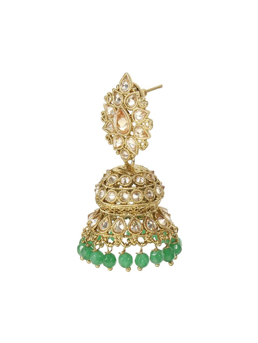 green metal jhumka earring - 14875291 - Zoom Image - 2