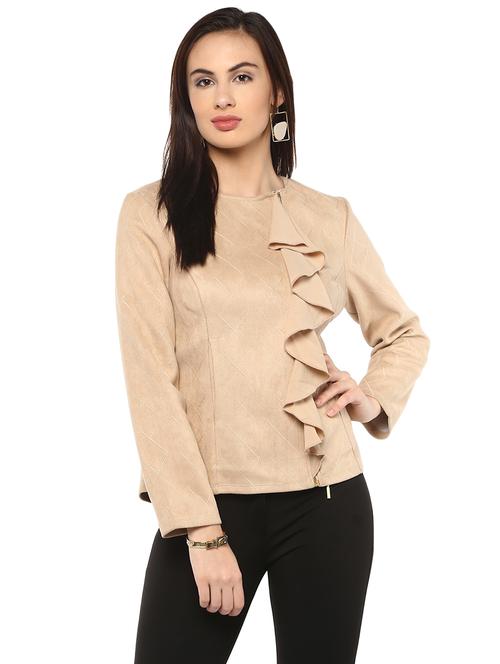 beige solid jacket - 14875897 - Standard Image - 1