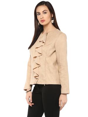 beige solid jacket - 14875897 - Standard Image - 2