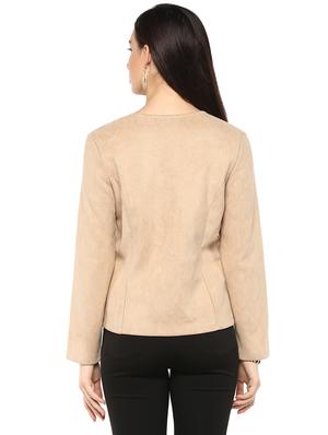 beige solid jacket - 14875897 - Standard Image - 3