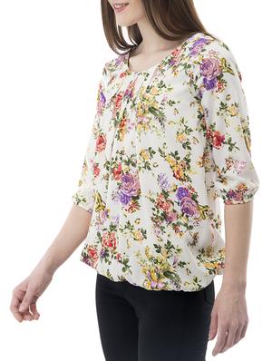 floral pleated neck blouson top - 14876289 - Standard Image - 2