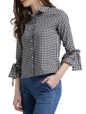 black cotton checkered shirt - 14876296 - Standard Image - 2