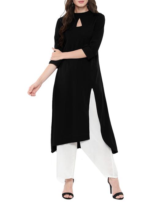 black crepe asymmetric solid kurta - 14877749 - Standard Image - 1