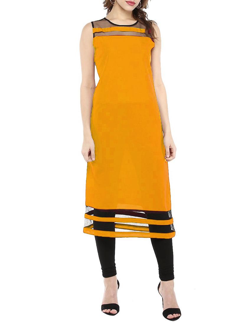 yellow crepe aline kurta - 14877751 - Zoom Image - 1