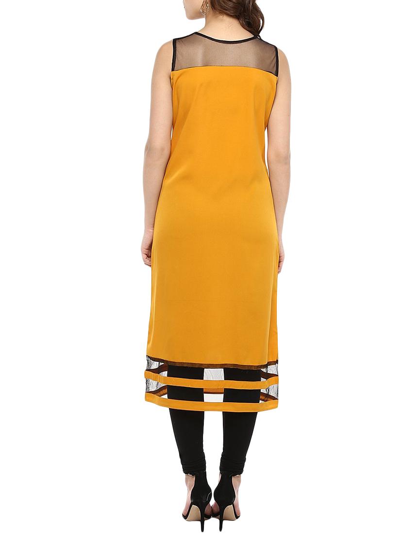 yellow crepe aline kurta - 14877751 - Zoom Image - 3