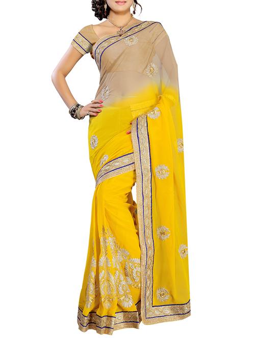 yellow embroidered saree with blouse - 14879124 - Standard Image - 1
