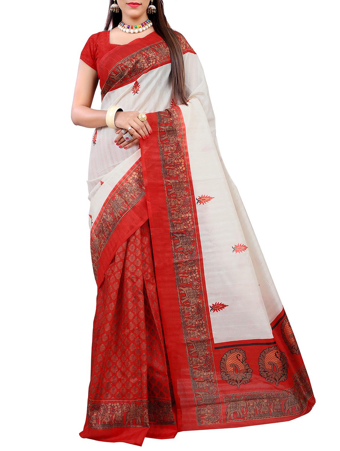 red silk blend bhagalpuri saree with blouse - 14879198 - Zoom Image - 1