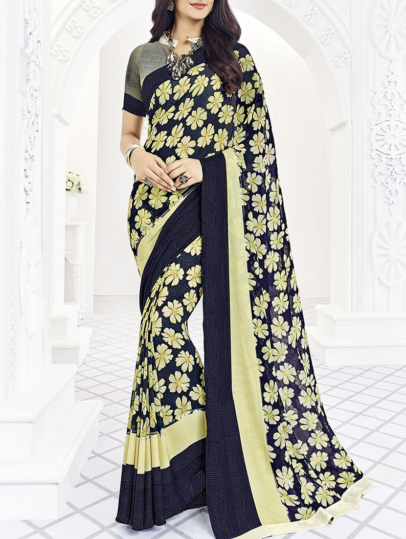 blue satin printed saree with blouse - 14881268 - Zoom Image - 1