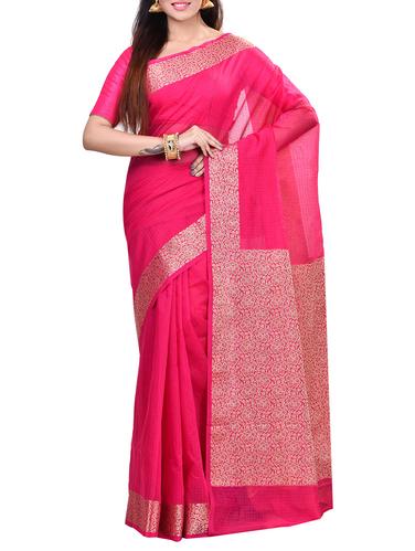 pink cotton blend woven saree with blouse - 14881805 - Very Small Image - 1