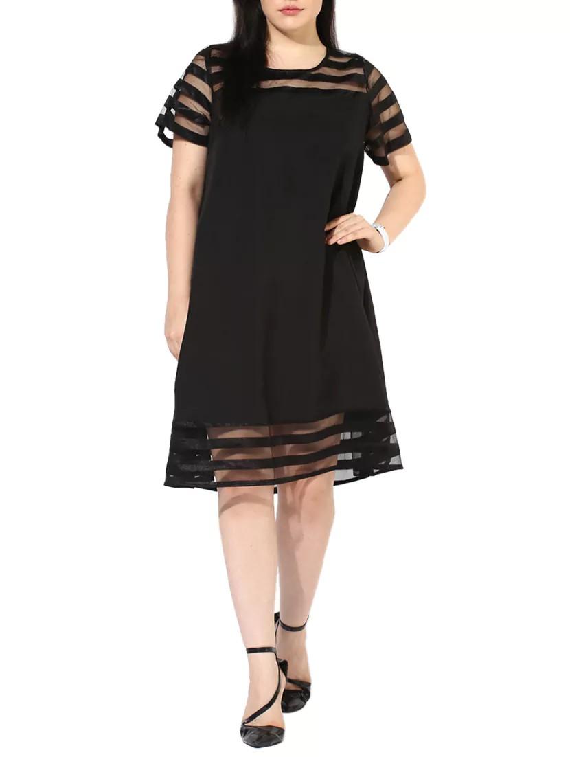 sheer paneled a-line plus dress - 14882842 - Zoom Image - 1