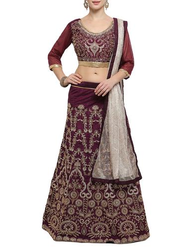 purple dupion aline lehenga - 14882889 - Very Small Image - 1