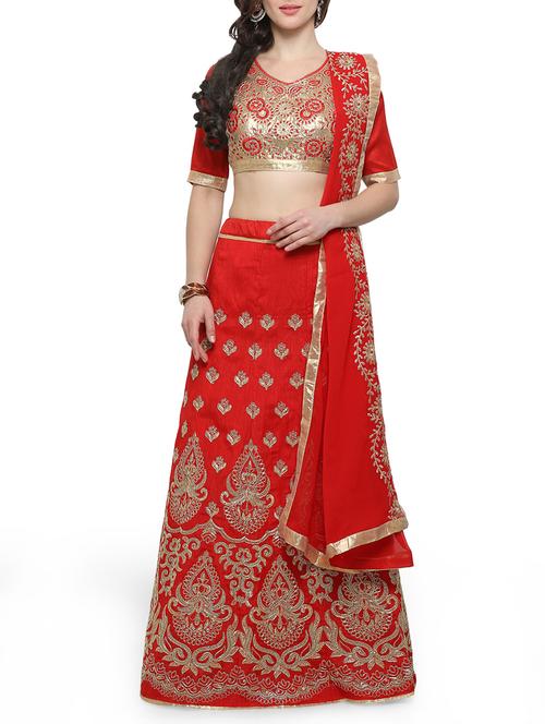 red dupion aline lehenga - 14882890 - Very Small Image - 1