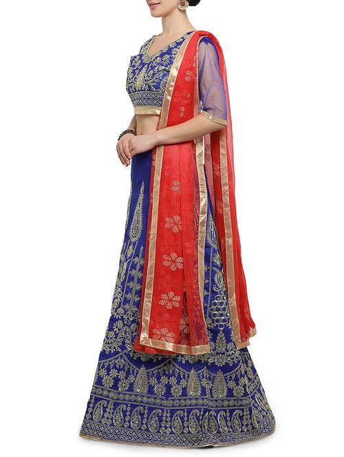 blue dupion aline lehenga - 14882892 - Very Small Image - 1