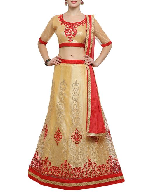 gold net panelled lehenga - 14882896 - Very Small Image - 1
