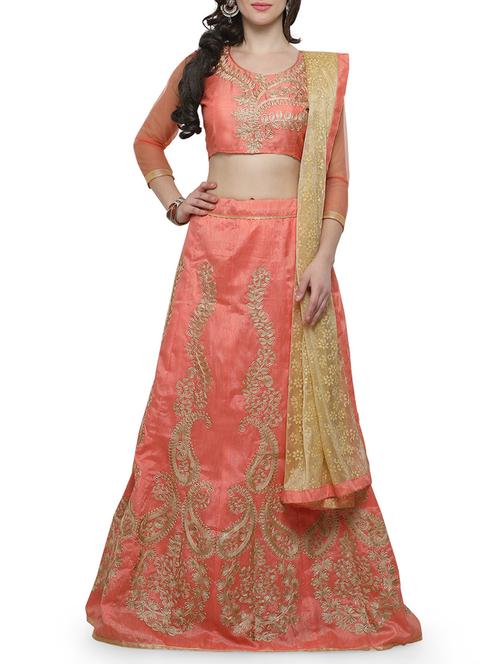 pink dupion aline lehenga - 14882899 - Very Small Image - 1
