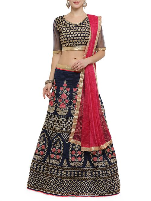 blue dupion aline lehenga - 14882908 - Very Small Image - 1