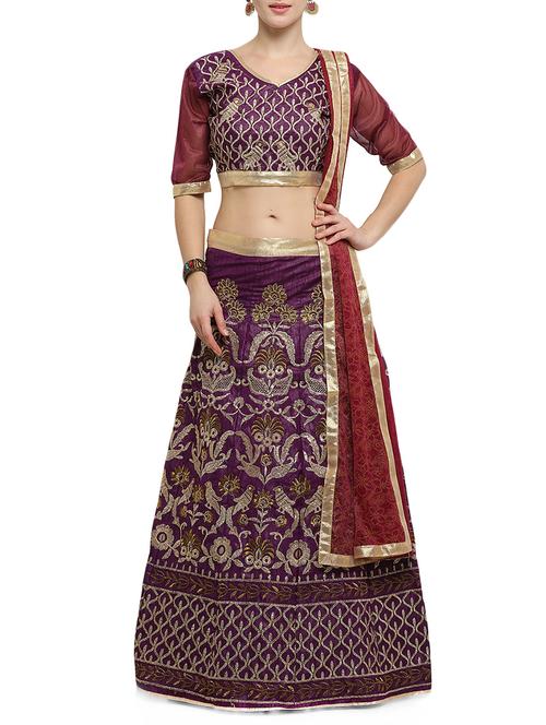 purple dupion aline lehenga - 14882909 - Very Small Image - 1