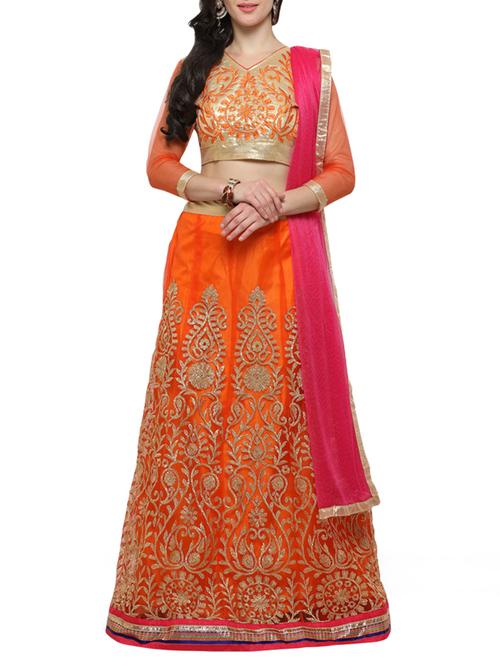 orange net panelled lehenga - 14882914 - Very Small Image - 1