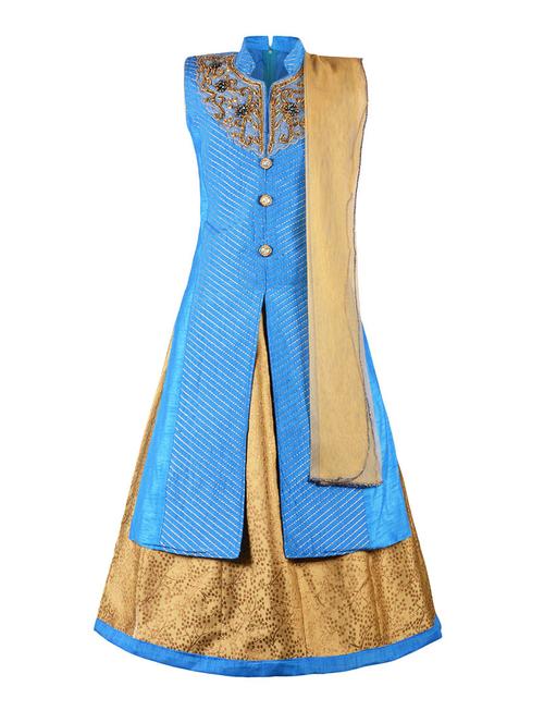 blue silk blend lehnga choli - 14882954 - Very Small Image - 1