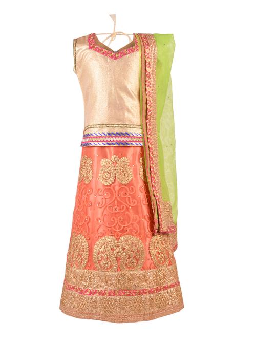 orange net lehnga choli - 14882976 - Very Small Image - 1