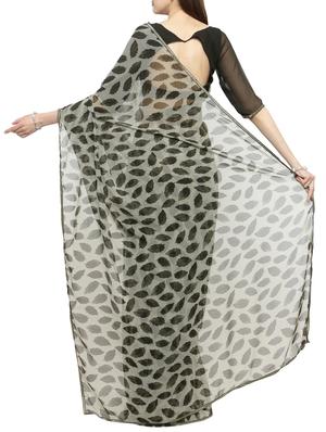 black georgette printed saree with blouse - 14884166 - Standard Image - 2