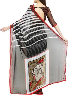 black georgette printed saree with blouse - 14884191 - Standard Image - 2