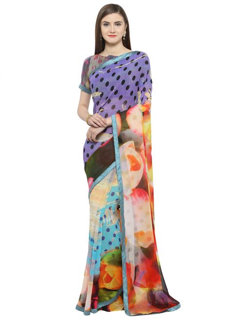 blue georgette printed saree with blouse - 14884289 - Standard Image - 1