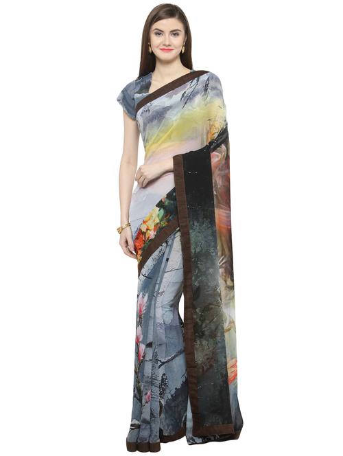 grey georgette printed saree with blouse - 14884293 - Standard Image - 1