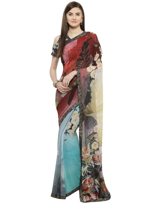 multicolor georgette printed saree with blouse - 14884294 - Very Small Image - 1