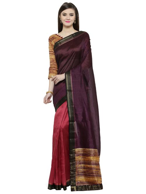 purple cotton silk half & half saree with blouse - 14884341 - Standard Image - 1