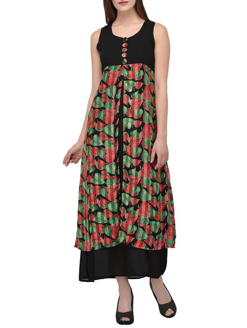 green printed layered maxi dress - 14884744 - Standard Image - 1