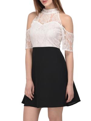 halter neck floral lace flared dress - 14884746 - Standard Image - 3
