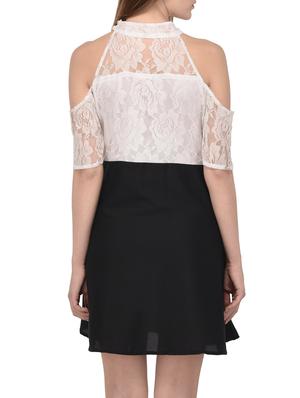 halter neck floral lace flared dress - 14884746 - Standard Image - 4