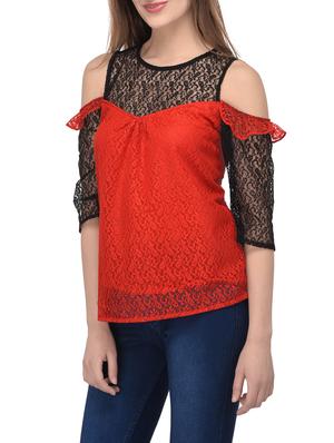 red cold shoulder top - 14884752 - Standard Image - 2