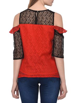 red cold shoulder top - 14884752 - Standard Image - 3