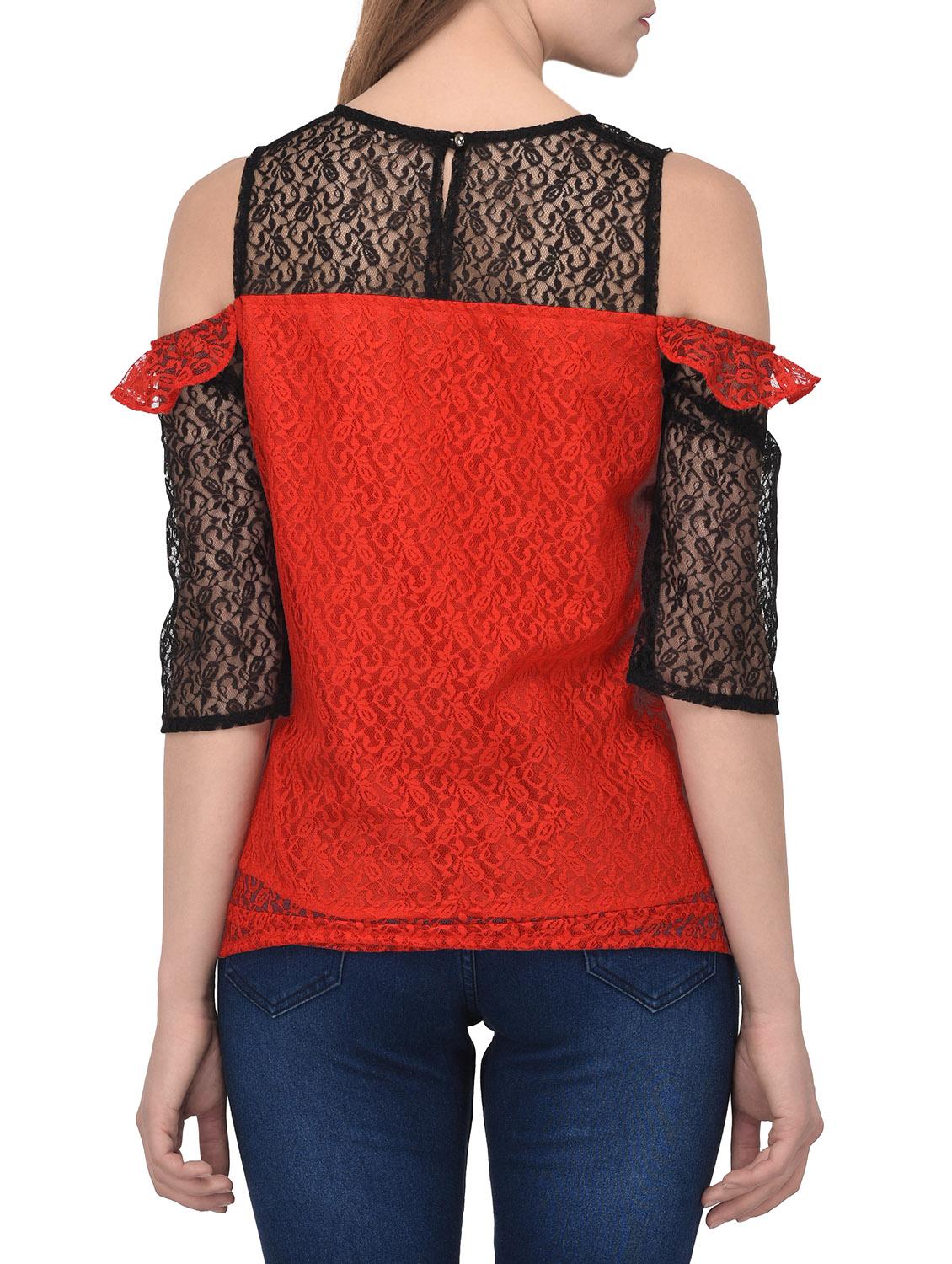 red cold shoulder top - 14884752 - Zoom Image - 3
