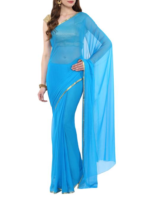blue chiffon banarasi saree with blouse - 14884756 - Very Small Image - 1