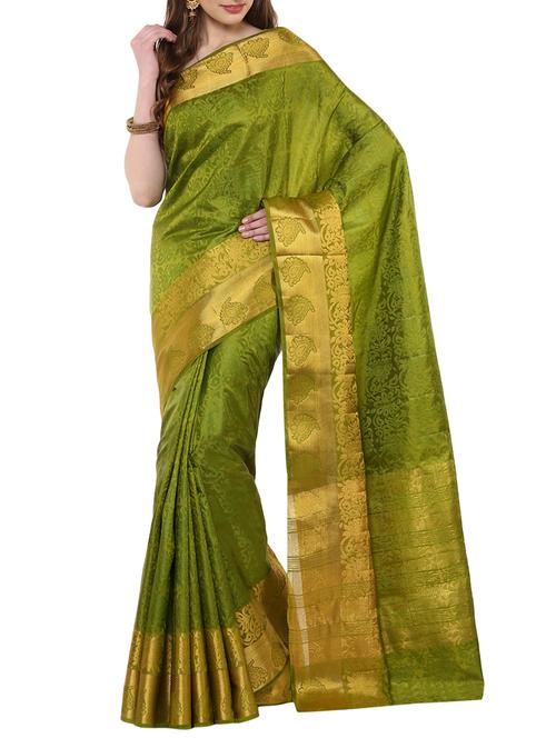 green silk banarasi saree with blouse - 14884759 - Standard Image - 1