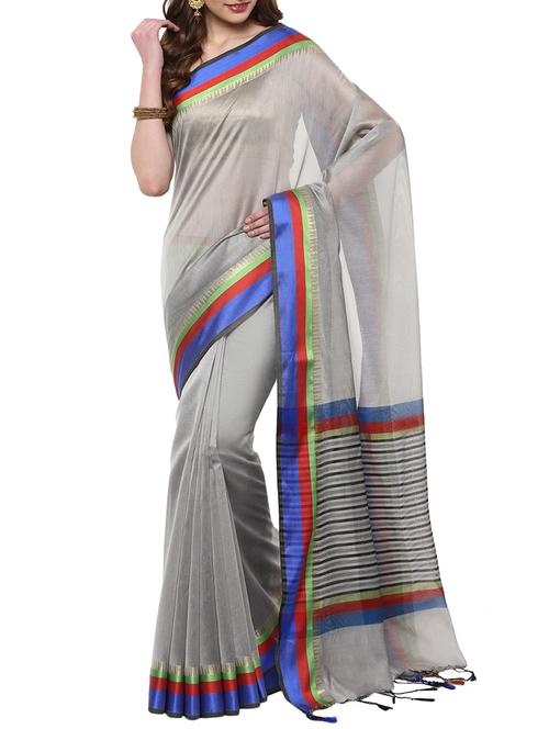 grey bordered saree with blouse - 14884763 - Standard Image - 1