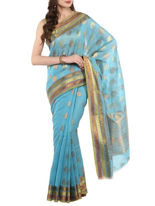 sky blue silk banarasi saree with blouse - 14884765 - Standard Image - 1