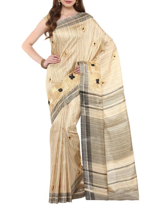 cream cotton banarasi saree with blouse - 14884767 - Very Small Image - 1