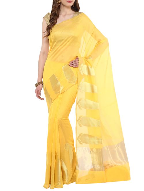 yellow cotton woven saree with blouse - 14884776 - Standard Image - 1