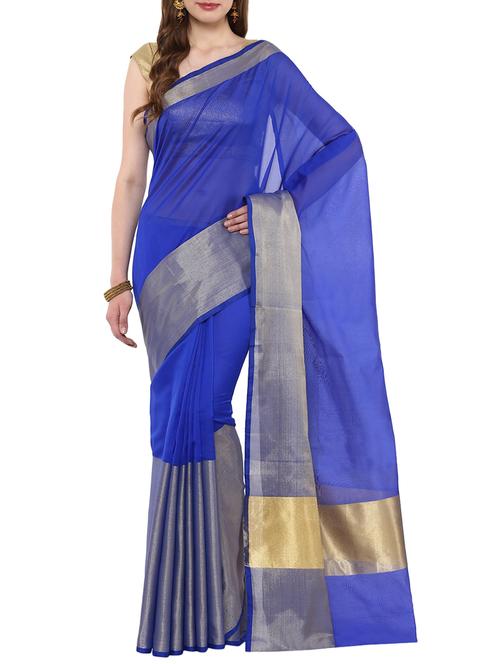 blue bordered saree with blouse - 14884777 - Very Small Image - 1