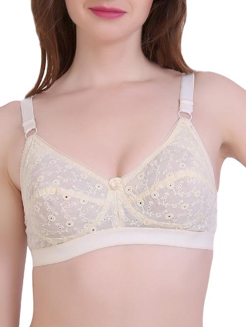 beige solid embroidered bra - 14884982 - Very Small Image - 1