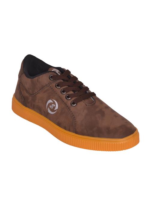 brown leatherette lace up sneaker - 14885092 - Standard Image - 1