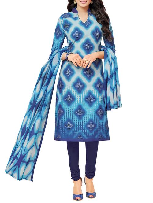 blue cotton churidaar suits unstitched suit - 14885324 - Standard Image - 1