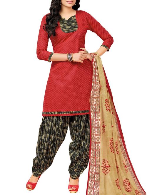 red cotton churidaar suits unstitched suit - 14885349 - Standard Image - 1